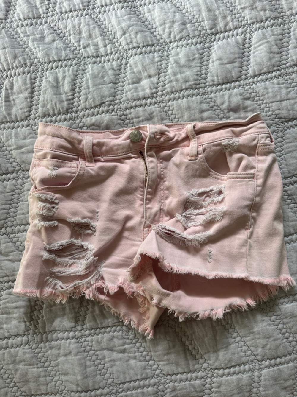 American Eagle Outfitters Light Pink Distressed Denim Shorts